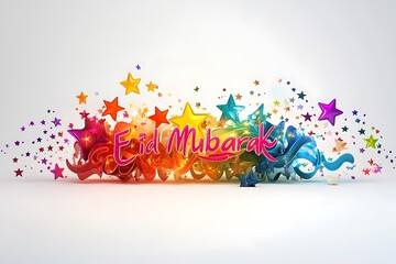Colorful Arabic Calligraphy of Eid Mubarak in 3D Style