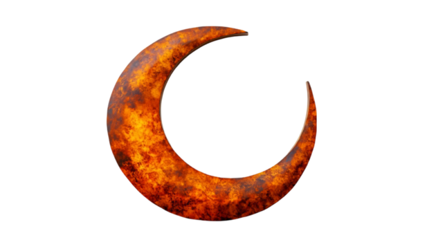Fiery Crescent Moon on Black Background