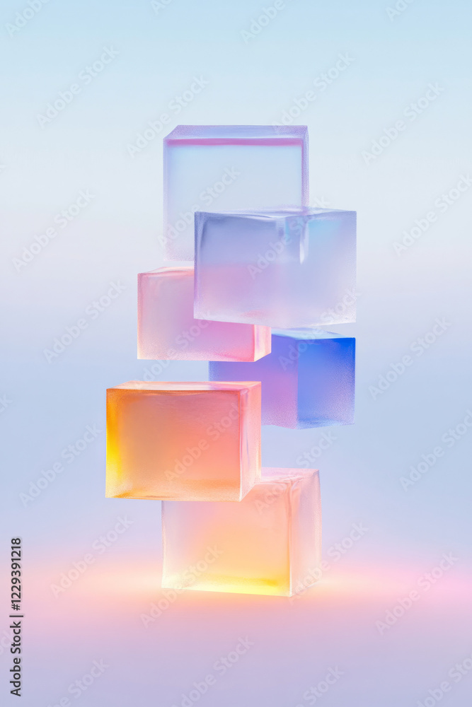 Poster A conceptual presentation of interconnected translucent blocks with animated neon edges, signifying advanced computing processes,