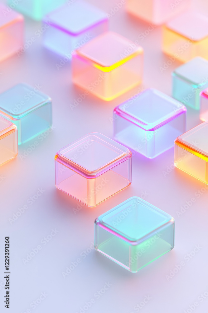 Poster A conceptual presentation of interconnected translucent blocks with animated neon edges, signifying advanced computing processes,