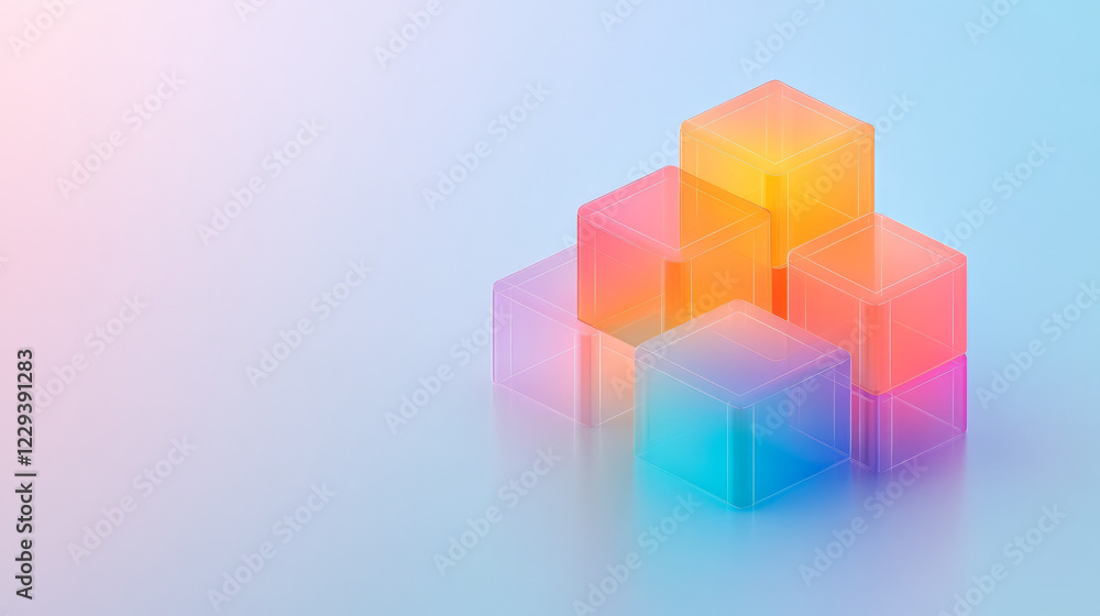 Fototapete A high-resolution isometric layout of digital blocks arranged like puzzle pieces, glowing from within to represent cutting-edge technology,