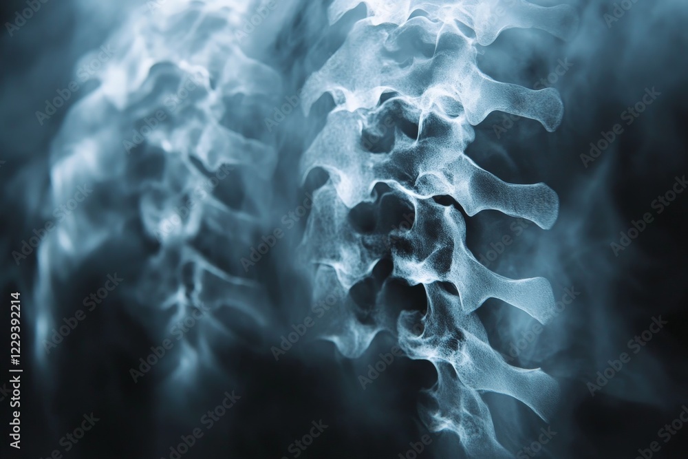Aufkleber Detailed view of human spine highlighting vertebrae structure and alignment captured in a medical imaging setting