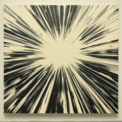 Obraz premium Abstract painting radiating black lines, cream background.
