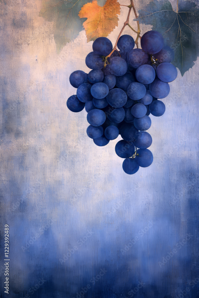 Poster a high-resolution close-up of ripe grapes hanging from vines, capturing the rich color and texture t