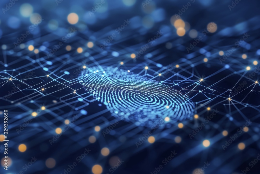 Aufkleber digital representation of a fingerprint with network connections symbolises security technology, bio