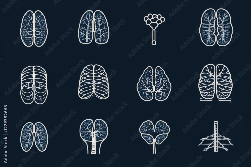 Poster artistic representation of respiratory and neural anatomy in intricate line designs