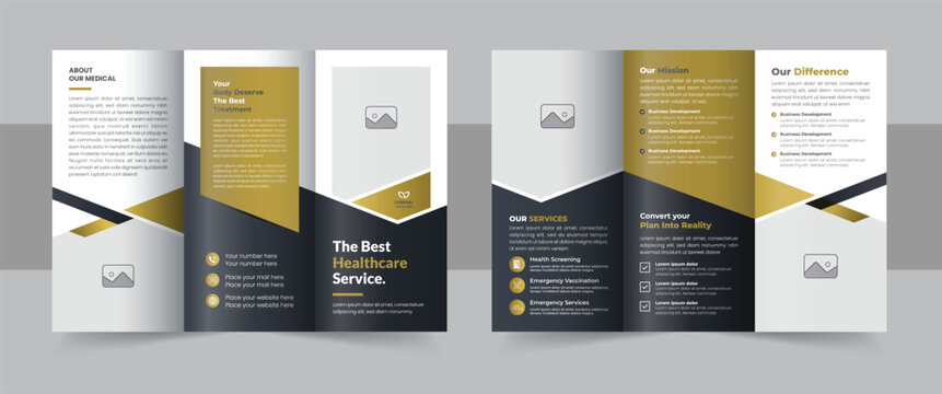 Professional medical healthcare trifold brochure design template, Modern business or company trifold brochure leaflet