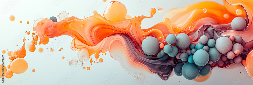 Poster An abstract digital composition mixing fluid shapes and grape motifs, symbolizing the transformation from fruit to refined wine,