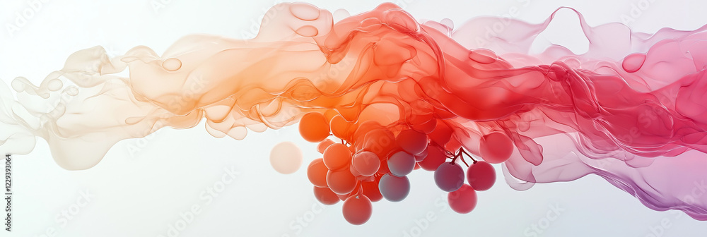 Poster An abstract digital composition mixing fluid shapes and grape motifs, symbolizing the transformation from fruit to refined wine,