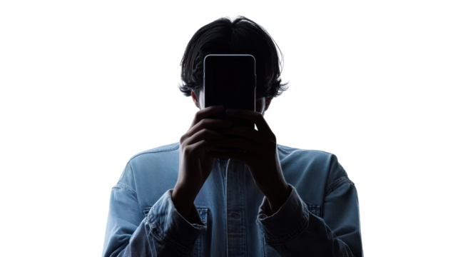 Person holding smartphone against bright background in a casual setting