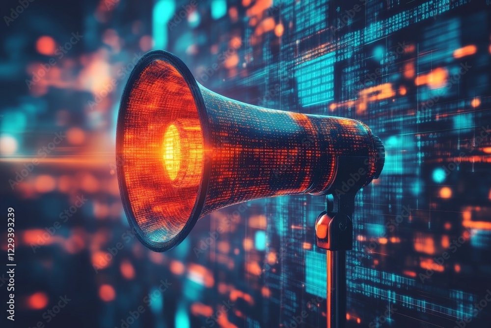 Poster sound waves resonate through digital transformation, merging technology and communication in a vibra