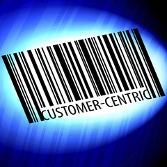 Customer-centric, barcode with blue Background