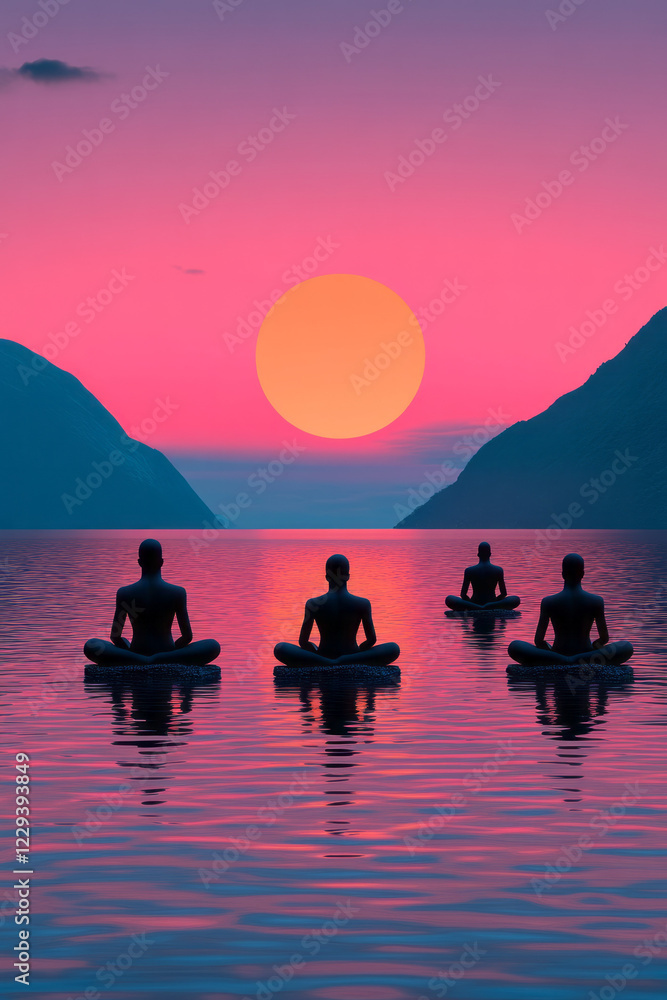 Aufkleber a serene image of a group meditation session focused on loving-kindness, reflecting the peaceful uni