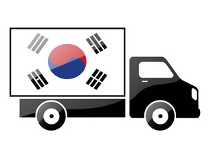 Naklejka premium The South Korea flag painted on the silhouette of a truck. glossy illustration