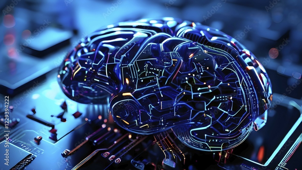 Aufkleber human brain intricately interlinked with the circuits of a computer board symbolizing artificial int