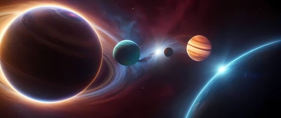 A radiant artistic display of planets spinning in dynamic colors celebrating unity