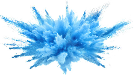 Blue powder explosion creating a colorful cloud on transparent background. Transparent background
