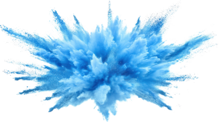 Blue powder explosion creating a colorful cloud on transparent background. Transparent background