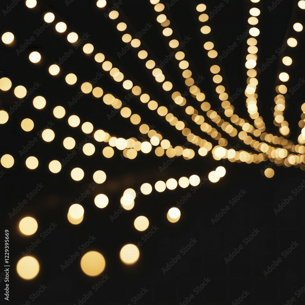 Poster abstract image of warm-colored string lights creating a glowing and patterned bokeh effect against a
