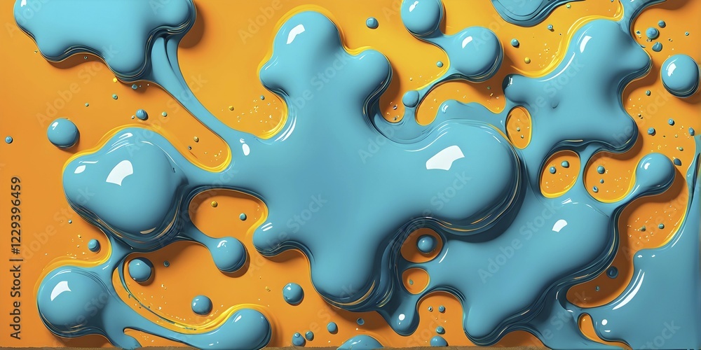 Aufkleber abstract wallpaper with colorful turquoise and yellow blobs and liquid shapes on a orange background