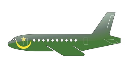 The Mauritania flag painted on the silhouette of a aircraft. glossy illustration