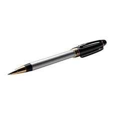Professional Metal Ballpoint Pen with Black Grip Isolated on Transparent Background