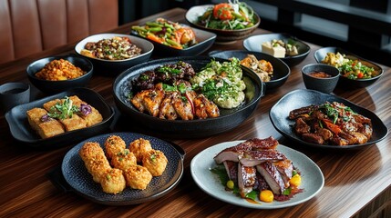 Obraz premium Restaurant Asian cuisine banquet table food city