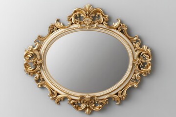 Ornate gold framed mirror with intricate detailing showcasing elegant craftsmanship against a light background