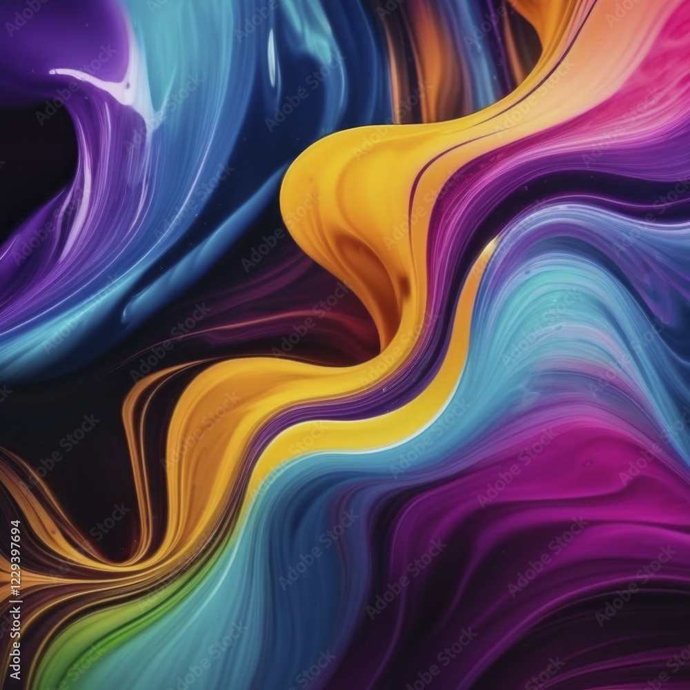 Poster flowing and swirling vibrant colors with smooth lines and waves creating an abstract art in motion, 