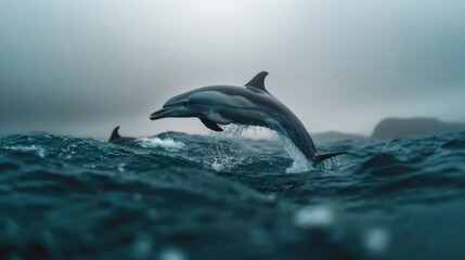 Fototapeta premium A pod of dolphins playfully swimming in the open ocean