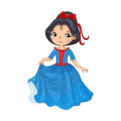 Cute princess or girl in a blue dress. Vector illustration in cartoon style.