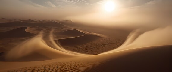 A roaring desert sandstorm swirling in intricate patterns against the vastness