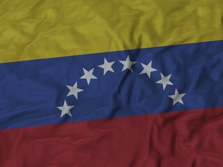 The flag of Venezuela with horizontal yellow, blue, and red stripes and a semicircle of white stars, Fabric Ruffled Flag Background