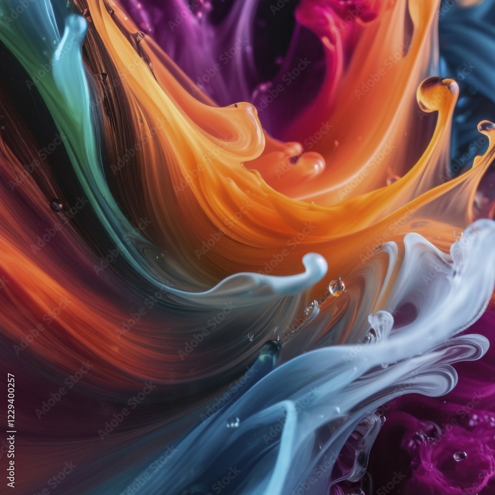 Poster close-up of vibrant liquid colors in dynamic waves creating fluid motion and abstract patterns, ai g