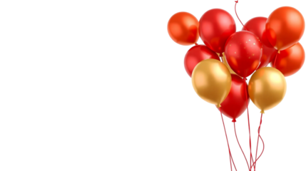 Luxury Red and Gold Balloons in Corner Isolated on Transparent or White Background for Festive Party
