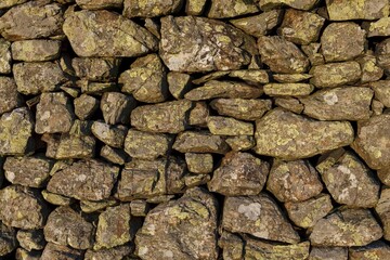 Old English dry stone wall, detail, Lake District National Park, Cumbria, England, United Kingdom, Europe