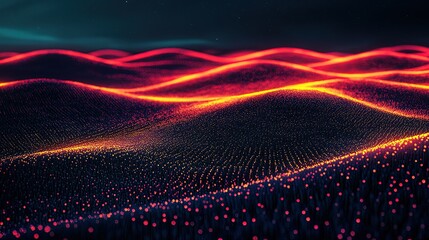 Farm fields with soft neon glow from crops, advanced lighting technology highlighting growth 