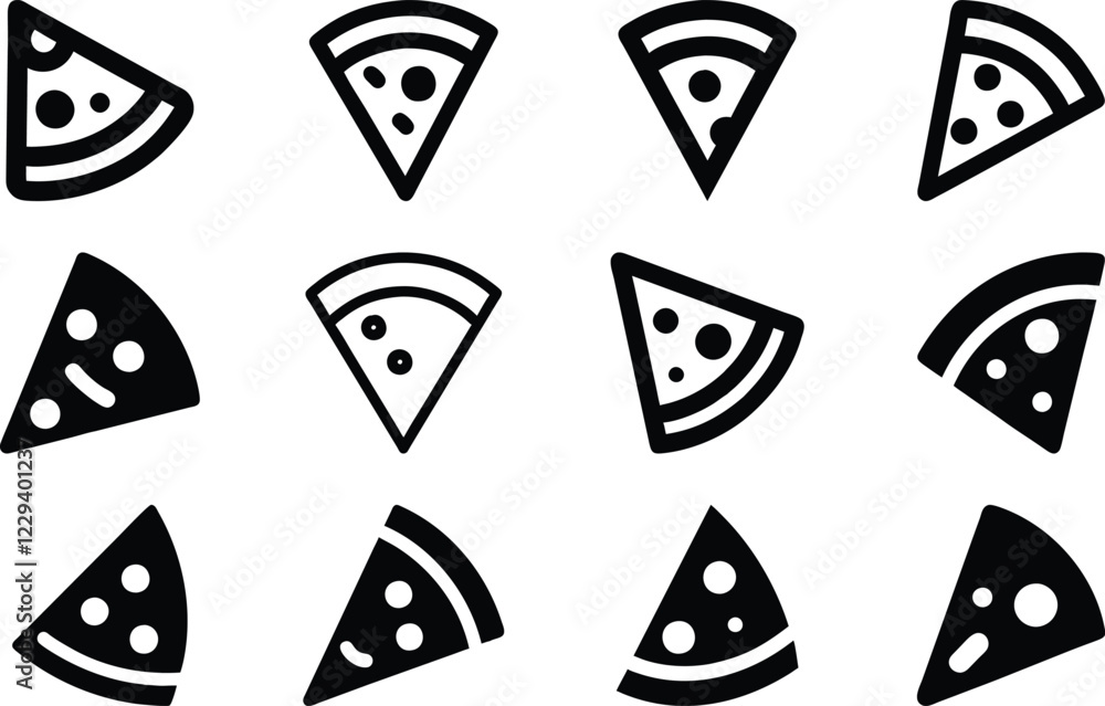 Poster minimal icon set. pizza slice icons set