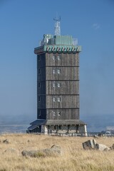 Weather station on the summit of Brocken Mountain, 1141.2 meters above sea level, Harz National...
