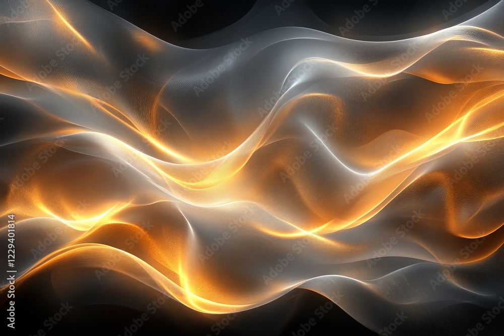 Poster swirling waves of light create a mesmerizing abstract pattern in warm colors