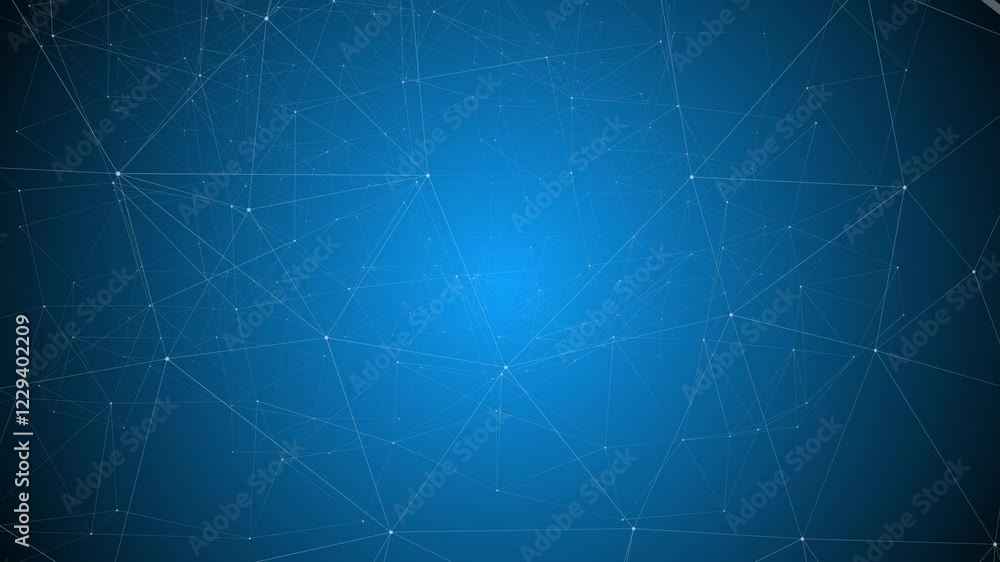 Poster connected dots and lines on blue background. network communication and technology concept with movin