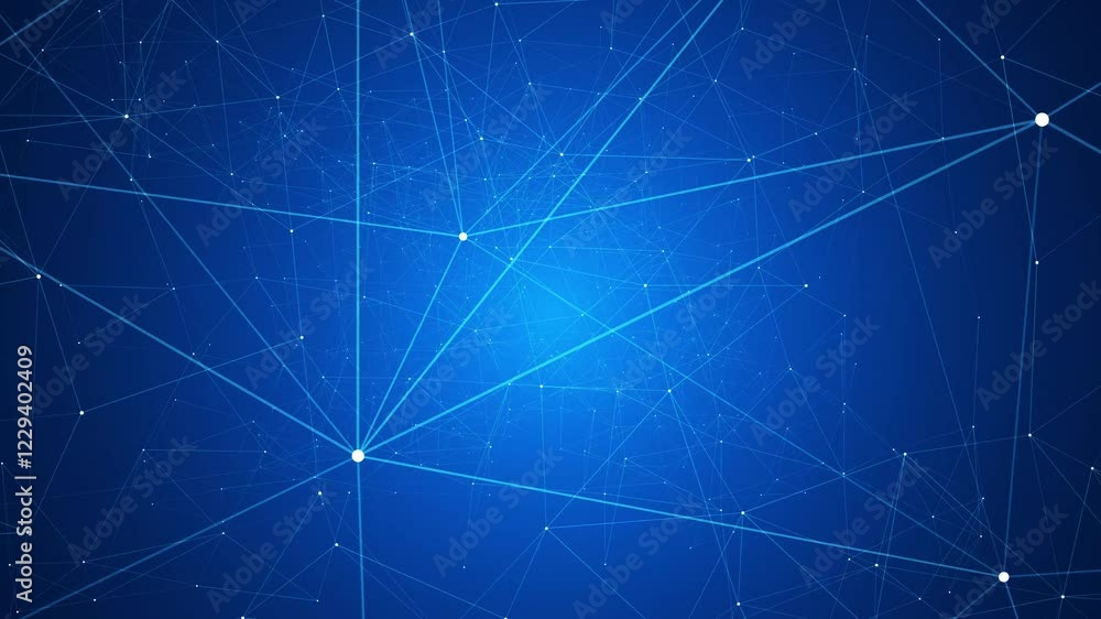 Poster flaying abstract network animation on blue background. abstract plexus technology futuristic network