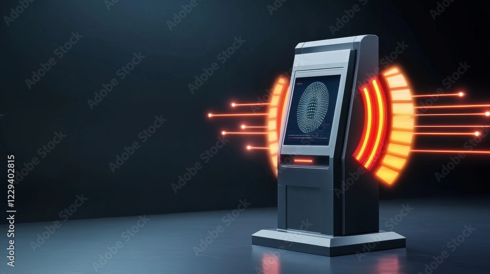 Aufkleber a futuristic kiosk displays a digital interface, emitting glowing signals, symbolizing advanced tech
