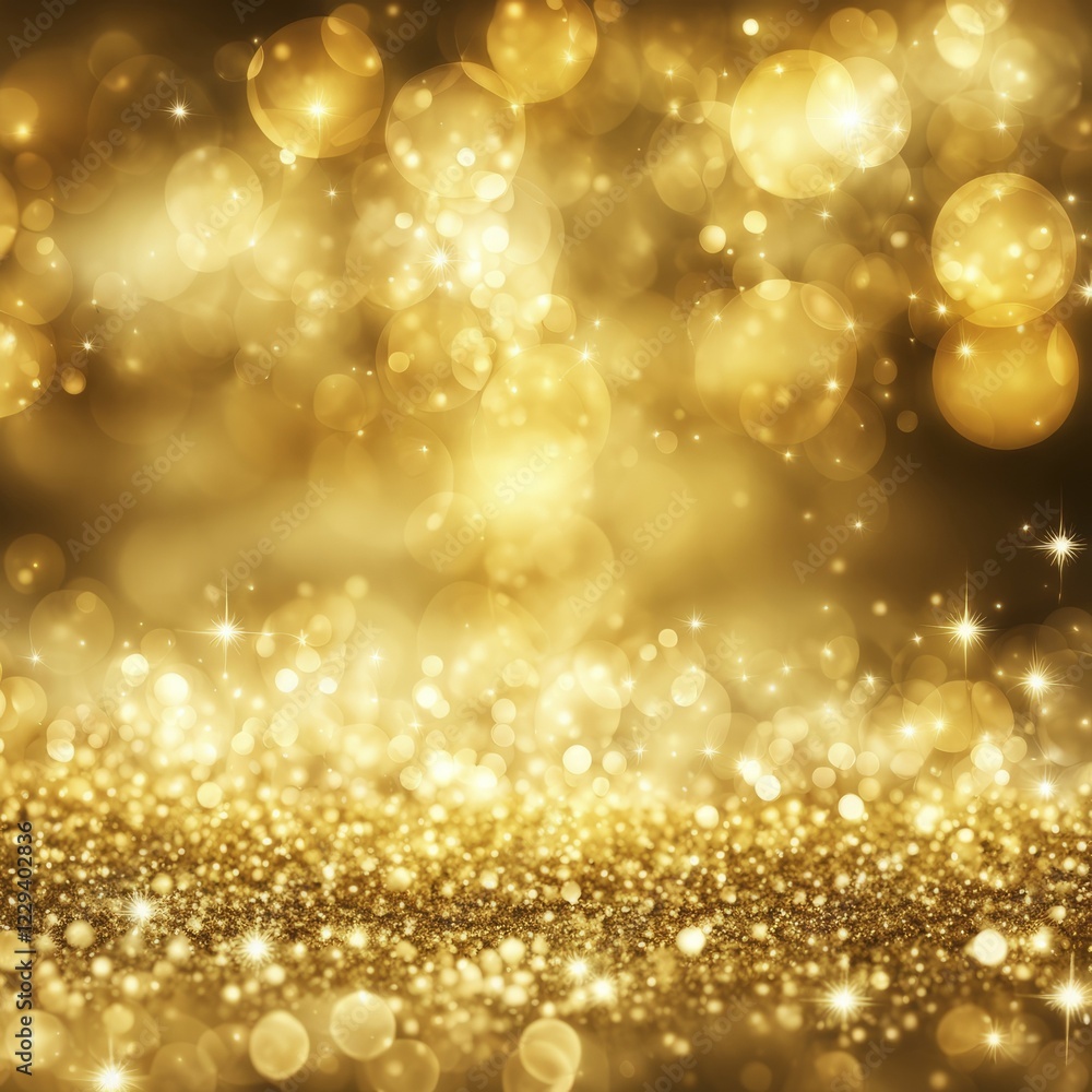 Poster twinkling gold bokeh lights creating a festive and warm abstract background with a sparkling touch, 