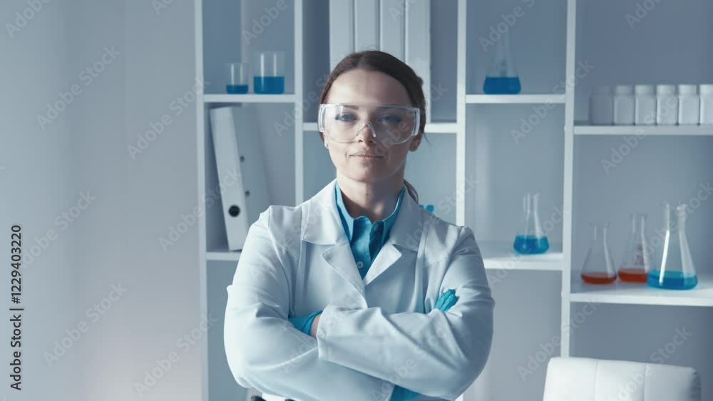 Poster a focused scientist engaged in conducting research and analysis in a modern laboratory setting, util