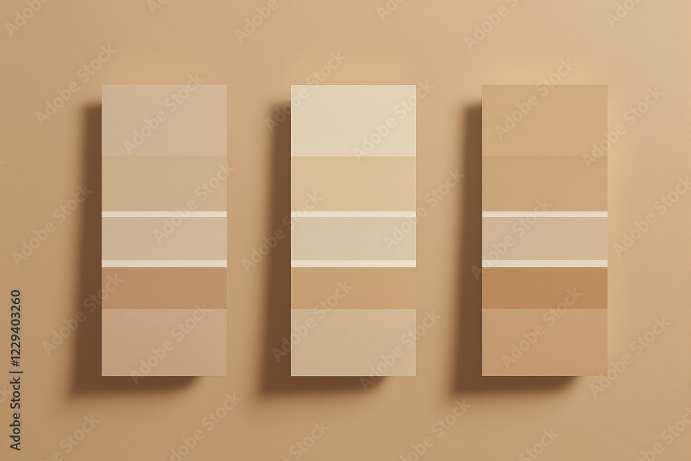 Poster three vertical gradient panels in neutral beige tones on a uniform tan background. minimalist design