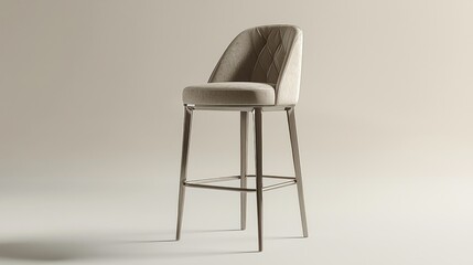 Beige upholstered bar stool with metal legs on a neutral background, studio shot