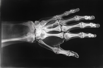 Naklejka premium Detailed x-ray of a human hand showing bones and joints clearly in a clinical setting