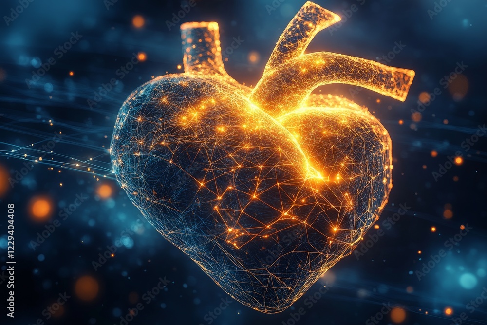 Aufkleber digital heart illustration symbolizing health, technology, and connection in a futuristic setting