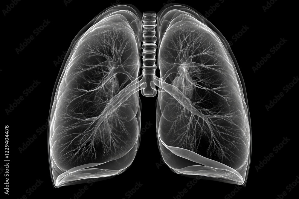 Poster detailed view of human lungs highlighting bronchial structure and lung tissue in a black background